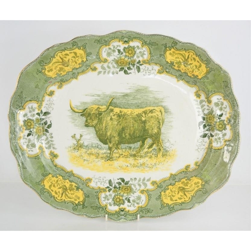 107 - An early 20th century Royal Doulton Burslem yellow and green meat platter with floral border and hig... 