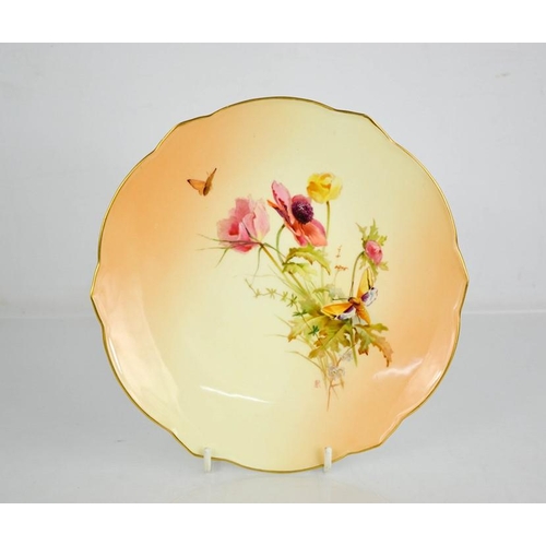 12 - A Royal Worcester scallop shaped plate by Edward Raby, circa 1905, painted with flowers, moth and bu... 