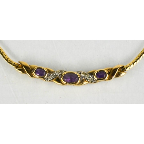 173 - A 9ct gold and amethyst necklace, 6.85g.