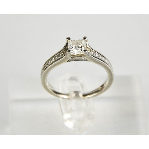 190 - A platinum square cut diamond ring 0.71ct, colour H, clarity VS1 with GIA Certificate, 0.45ct total ... 