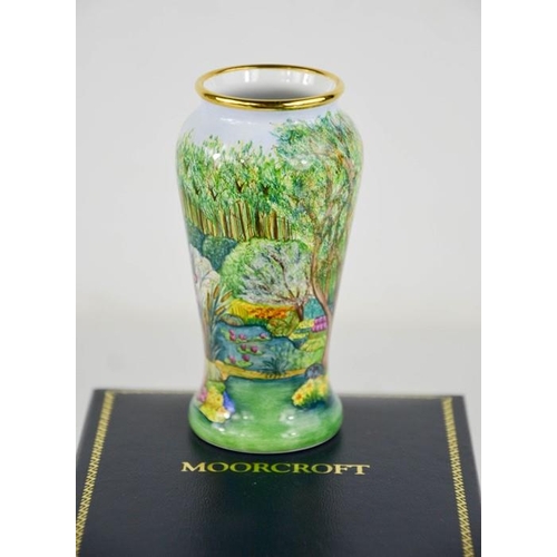 24 - A Moorcroft enamelled miniature vase, Eve's Garden, limited edition 70/100, initialled to the base W... 