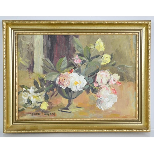 490 - Meriel Campbell (20th century): still life of flowers, oil on canvas, 24 by 34cm.