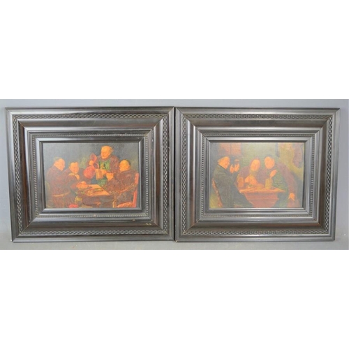 493 - A pair of German 19th century paintings, depicting tavern scenes, oil on board.