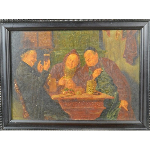 493 - A pair of German 19th century paintings, depicting tavern scenes, oil on board.