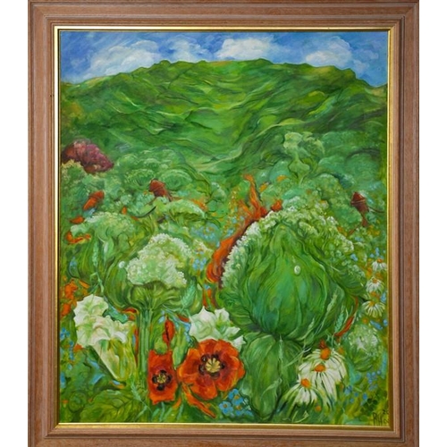 494 - Rosamund Cliffe (20th century): Vegetation, oil on canvas, 89 by 75cm.