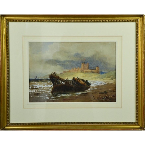 497 - Thomas Bush Hardy (19th century): Bamburgh Castle, watercolour, signed, 24 by 34cm.