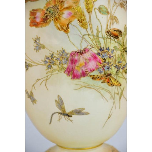 5 - A fine large Royal Worcester vase circa 1890, painted with insects, butterflies and various flowers ... 