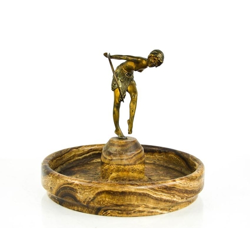 10 - Dimitri Chiparus (1886-1947): a bronze Art Deco dancer with hoop, raised above a marble potpourri di... 