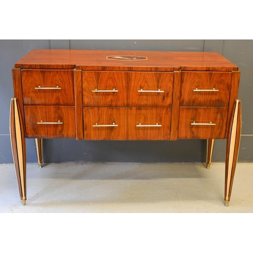 103 - Jacques Emile Ruhlmann style rosewood sideboard, the top inlaid with figure and horse, the break fro... 