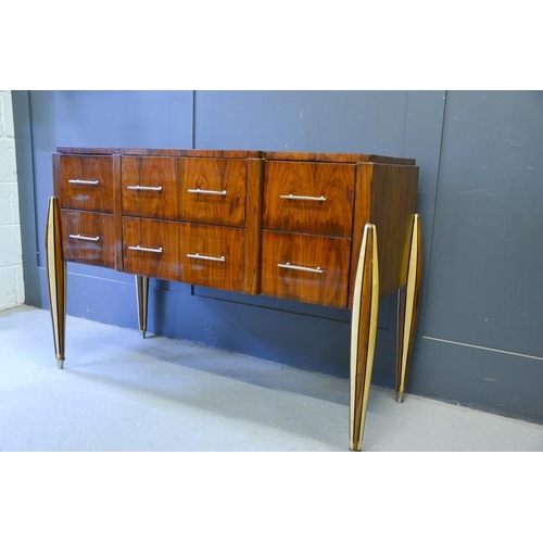 103 - Jacques Emile Ruhlmann style rosewood sideboard, the top inlaid with figure and horse, the break fro... 