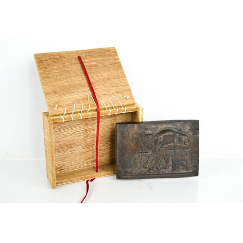 16 - Eduardo Paolozzi (1924-2005) Newton (After Blake) bronze plaque with original presentation box 7cms ... 