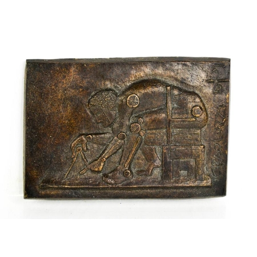 16 - Eduardo Paolozzi (1924-2005) Newton (After Blake) bronze plaque with original presentation box 7cms ... 