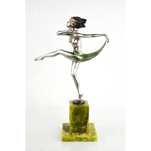 2 - Josef Lorenzl (1892-1950): Dancing Girl, Art Deco bronze, with silver and green matt patination, sig... 