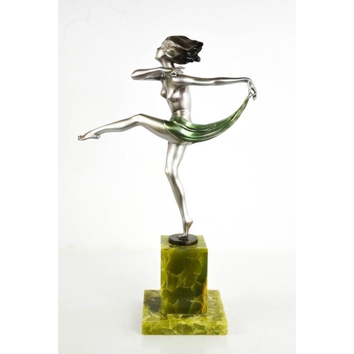 2 - Josef Lorenzl (1892-1950): Dancing Girl, Art Deco bronze, with silver and green matt patination, sig... 