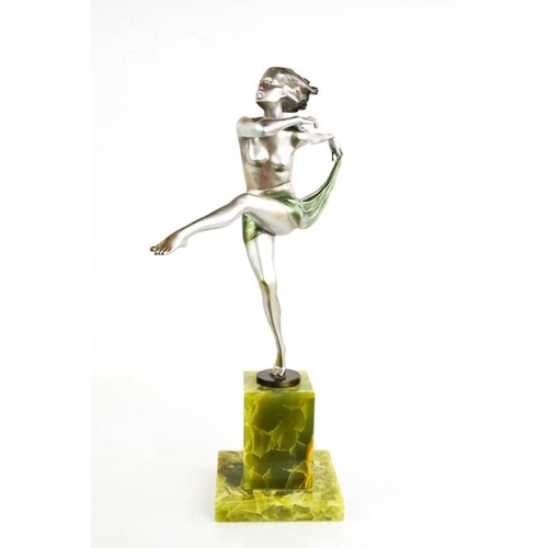 2 - Josef Lorenzl (1892-1950): Dancing Girl, Art Deco bronze, with silver and green matt patination, sig... 