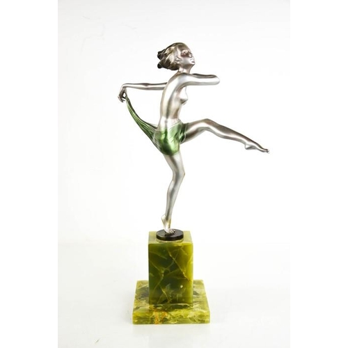 2 - Josef Lorenzl (1892-1950): Dancing Girl, Art Deco bronze, with silver and green matt patination, sig... 