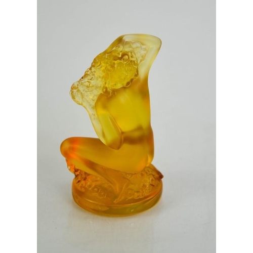 26 - Lalique France orange opalescent Floreal nude seated woman figurine, etched Lalique, France, 8cms ta... 