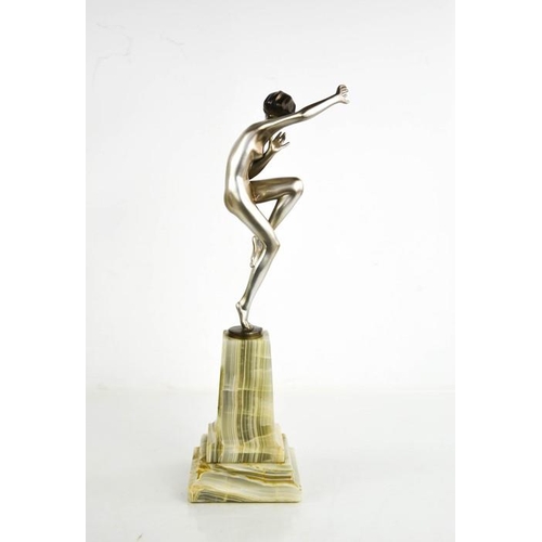 3 - Josef Lorenzl (1892-1950): an Art Deco dancing lady, with gloss silver patination, signed to the bas... 