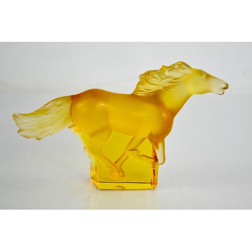 34 - A Rene Lalique Kazak glass amber horse, etched Lalique. 11.5cms x 18cms