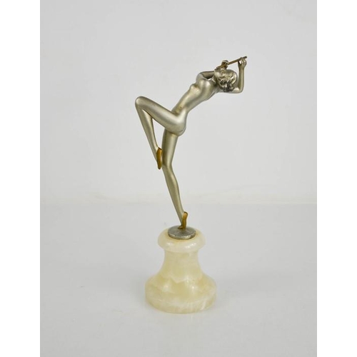 4 - Josef Lorenzl (1892-1950): Flute Player, Art Deco figurine circa 1930, matt silver patination, raise... 