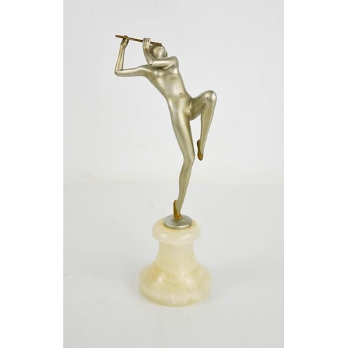 4 - Josef Lorenzl (1892-1950): Flute Player, Art Deco figurine circa 1930, matt silver patination, raise... 