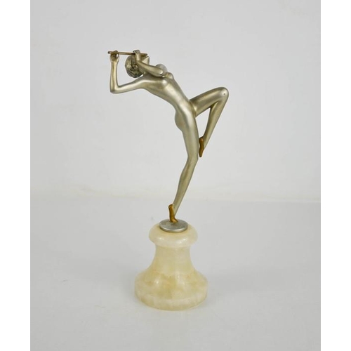 4 - Josef Lorenzl (1892-1950): Flute Player, Art Deco figurine circa 1930, matt silver patination, raise... 