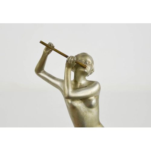 4 - Josef Lorenzl (1892-1950): Flute Player, Art Deco figurine circa 1930, matt silver patination, raise... 