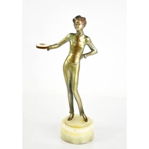 6 - Josef Lorenzl (1892-1950): Waitress, Art Deco figurine circa 1930, with gloss metallic patination, r... 