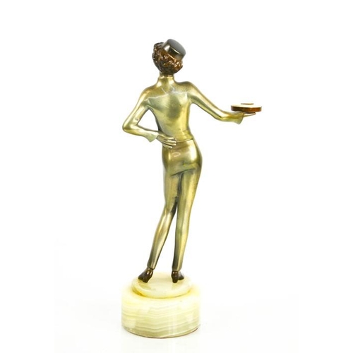 6 - Josef Lorenzl (1892-1950): Waitress, Art Deco figurine circa 1930, with gloss metallic patination, r... 