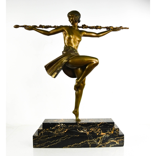 11 - Pierre LeFaguay (20th century): Dancer with Thyrssus, golden bronze patination, raised on a black ma... 