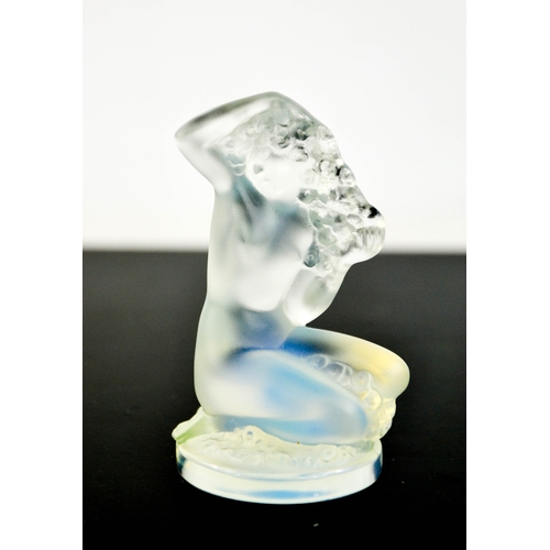 26A - Lalique France opalescent Floreal nude seated woman figurine, etched Lalique, France, 8cms tall