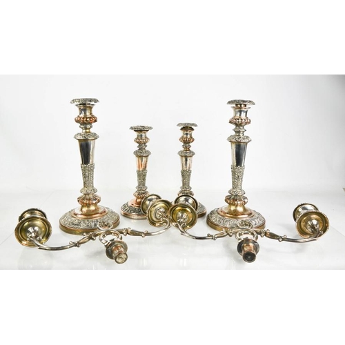 164 - A 19th century pair of interchangable candleabra / candlesticks and matching smaller pair of candles... 