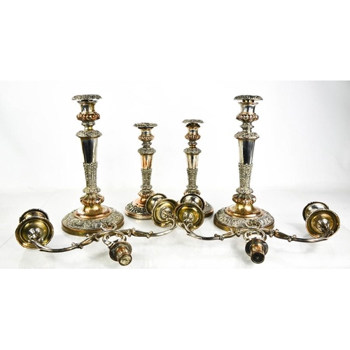 164 - A 19th century pair of interchangable candleabra / candlesticks and matching smaller pair of candles... 