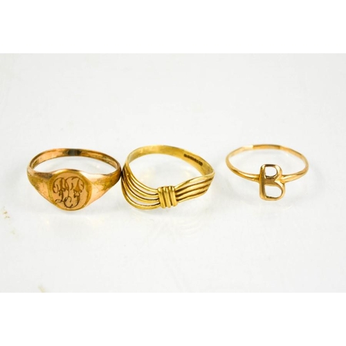 227 - Three rings, two gold examples 2.9ct, and a signet ring.