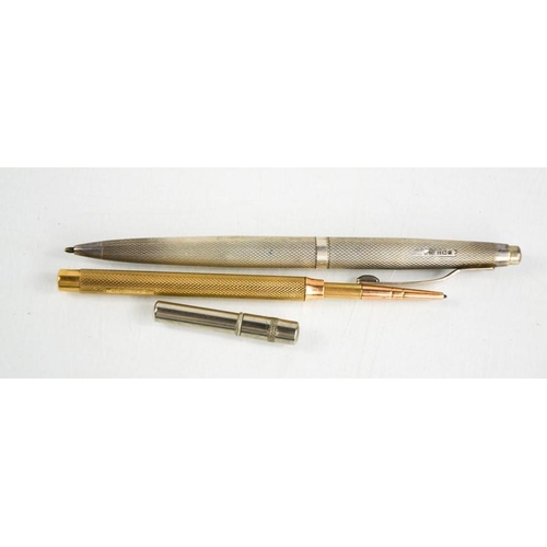 271 - A 9ct gold propelling pencil, 14.5g, and a silver biro, both machine engraved, and having a case of ... 