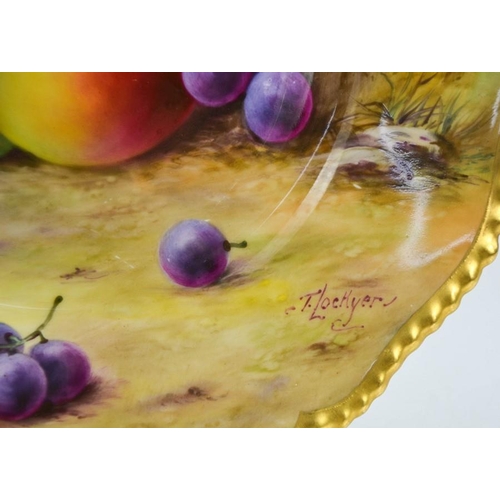 306 - A Royal Worcester plate painted with fruit on a mossy ground, by Lockyer, circa 1930, signed, 26cm d... 