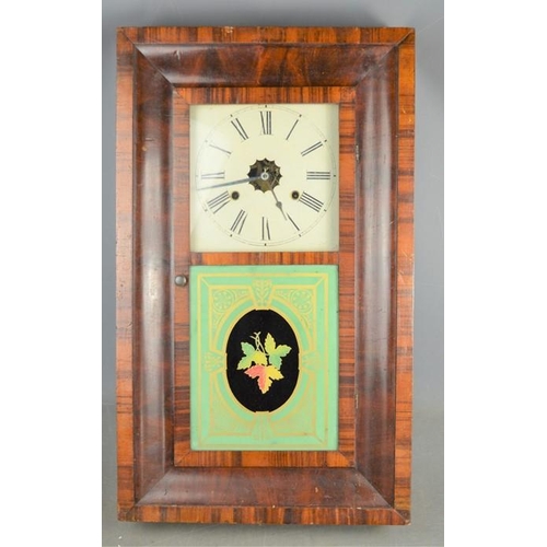 473 - A 19th century American wall clock with painted glass panel, thirty hour, together with an Edwardian... 