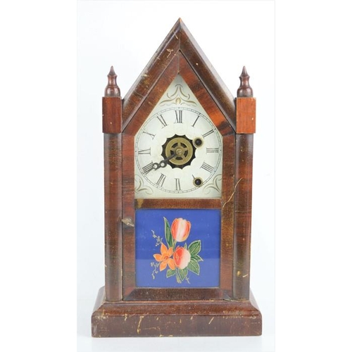 475 - A 19th century Ansonia brass and copper company mantel clock in the form of a steeple, with roman nu... 