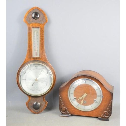 496 - A Bentima oak mantel clock together with a Comitti barometer, two 19th century boxes. one rosewood e... 
