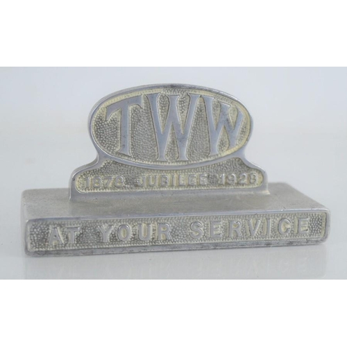 499 - A commemorative desk paperweight to mark the centenary of T.W.W 