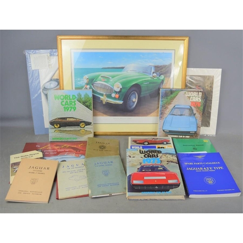 505 - A group of motorcar related books and manuals to include Jaguar E-Type, mark 1 2.4 and XK 140 manual... 
