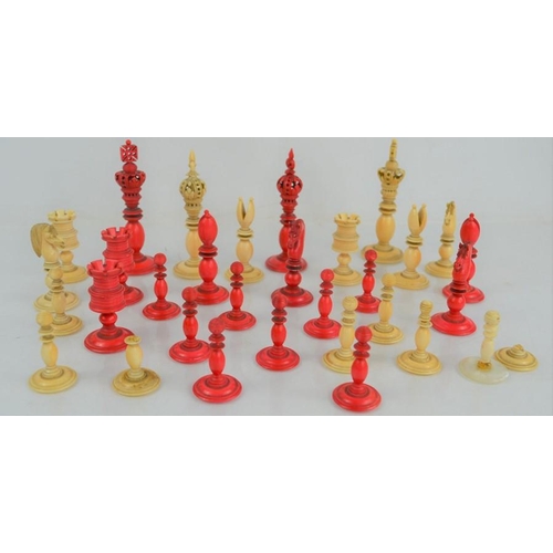 517 - 19th century white and red stained carved ivory chess set