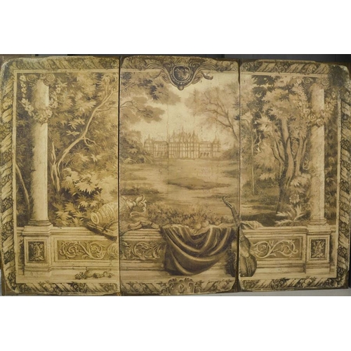 619 - Three large panels depicting sepia country house scene in the antique style, each panel measures 180... 