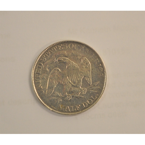 255 - A silver seated half dollar 1870 and a silver 1898 Crown.