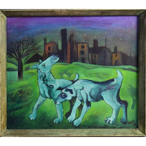 5 - John Farrington (20th century): City Dogs I, oil on board, initialled and dated '85 lower right, 40 ... 