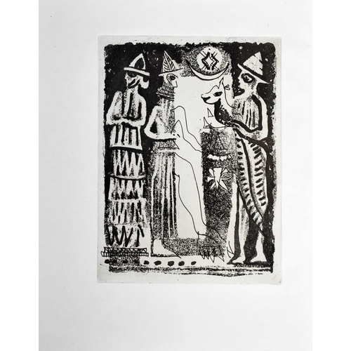 8 - John Piper (1903-1992): Three Wise Men, one of them holding a lamb with star overhead, aquatint, uns... 