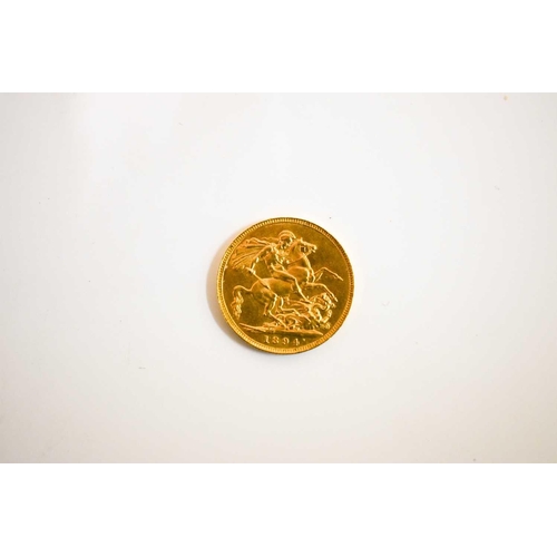 16 - A Victorian full gold sovereign dated 1894.