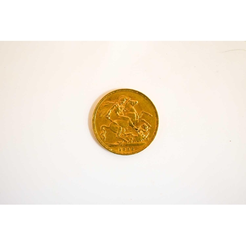 9 - A Victorian full gold sovereign dated 1896.
