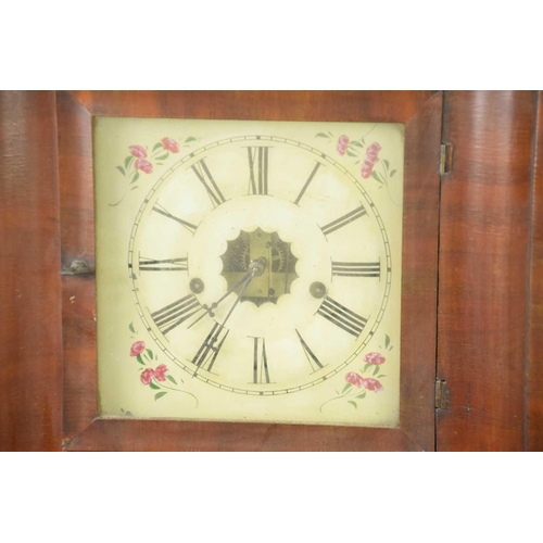 108 - An early 20th century mahogany cased 8 day wall clock by E.N Welch USA, and a mantle clock with lowe... 