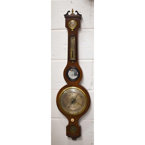 11 - A late 19th century mahogany cased wheel barometer, 94cms tall